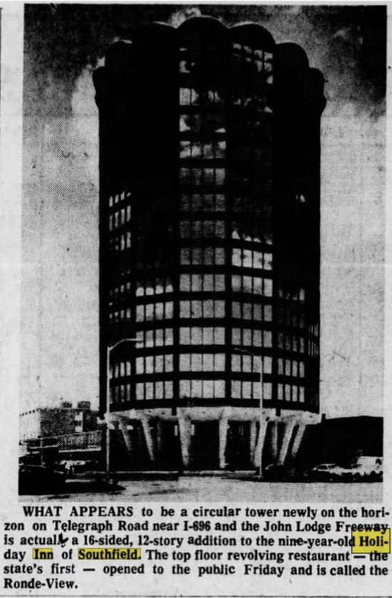 Holiday Inn - Southfield (Radisson Hotel Southfield-Detroit) - July 1975 Article On Tower Expansion